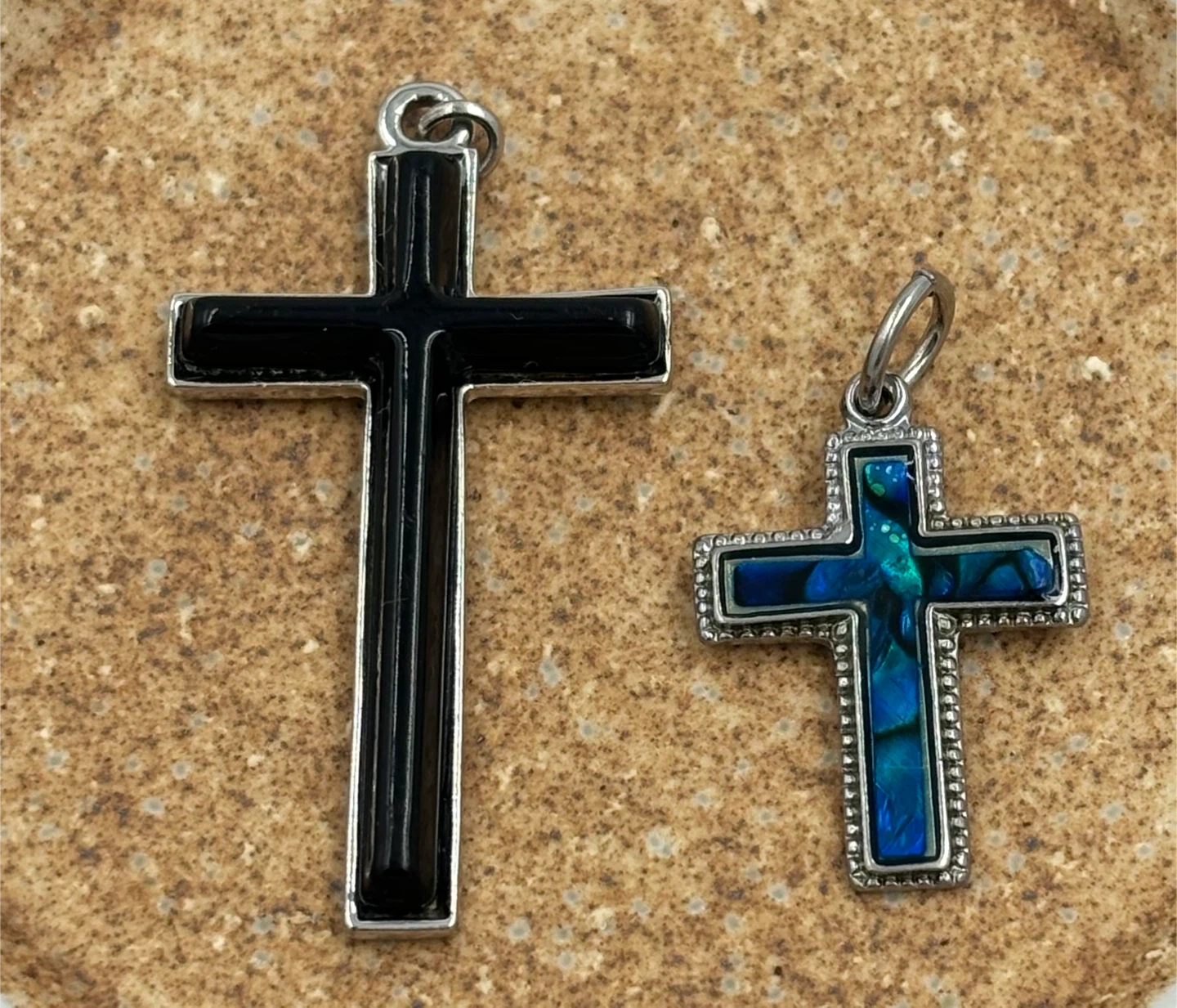 Black onyx and Blue shell Cross Pendants