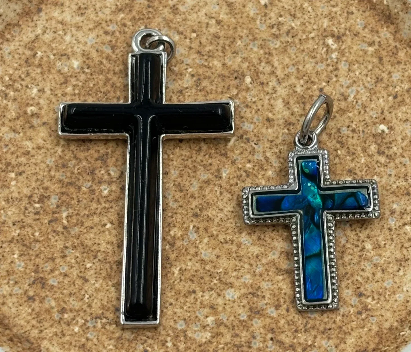 Black onyx and Blue shell Cross Pendants thumbnail
