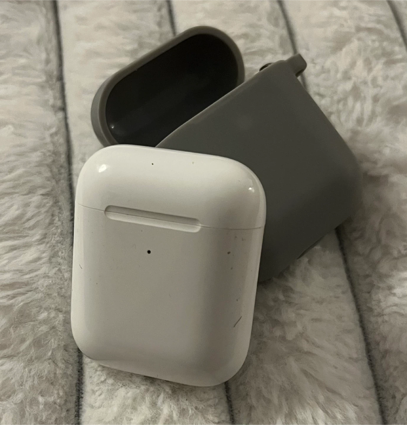 Broken AirPods 2nd Gen with Gray Case