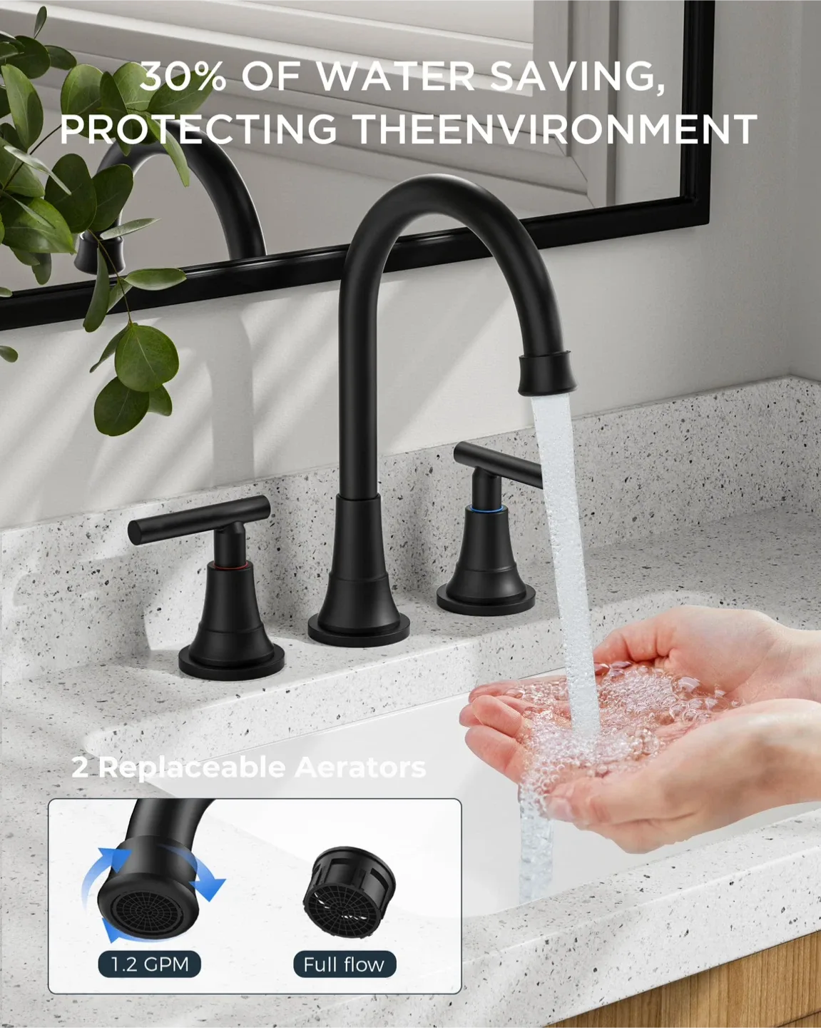 FORIOUS Bathroom Faucet 3 Hole - 8” - Pop up Drain image indicator(2)