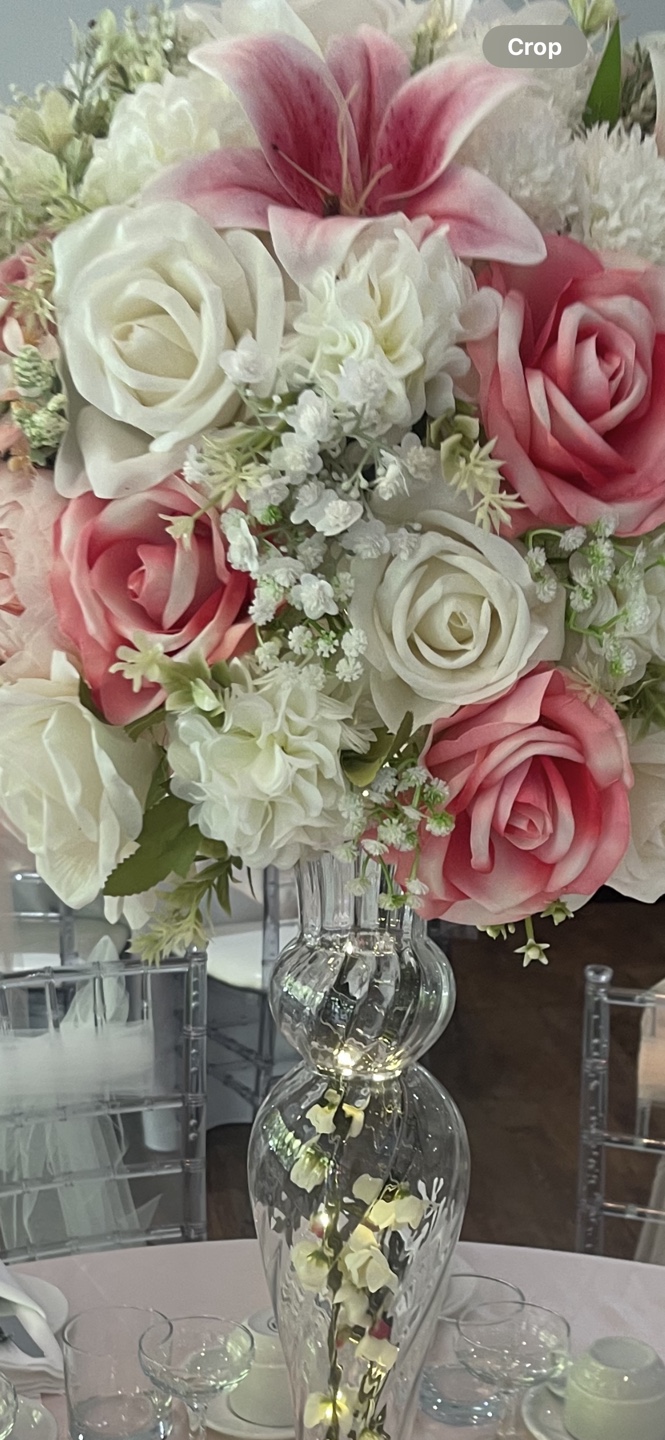 Artificial Rose Bouquet – Blush & White with Centerpiece - photo 2