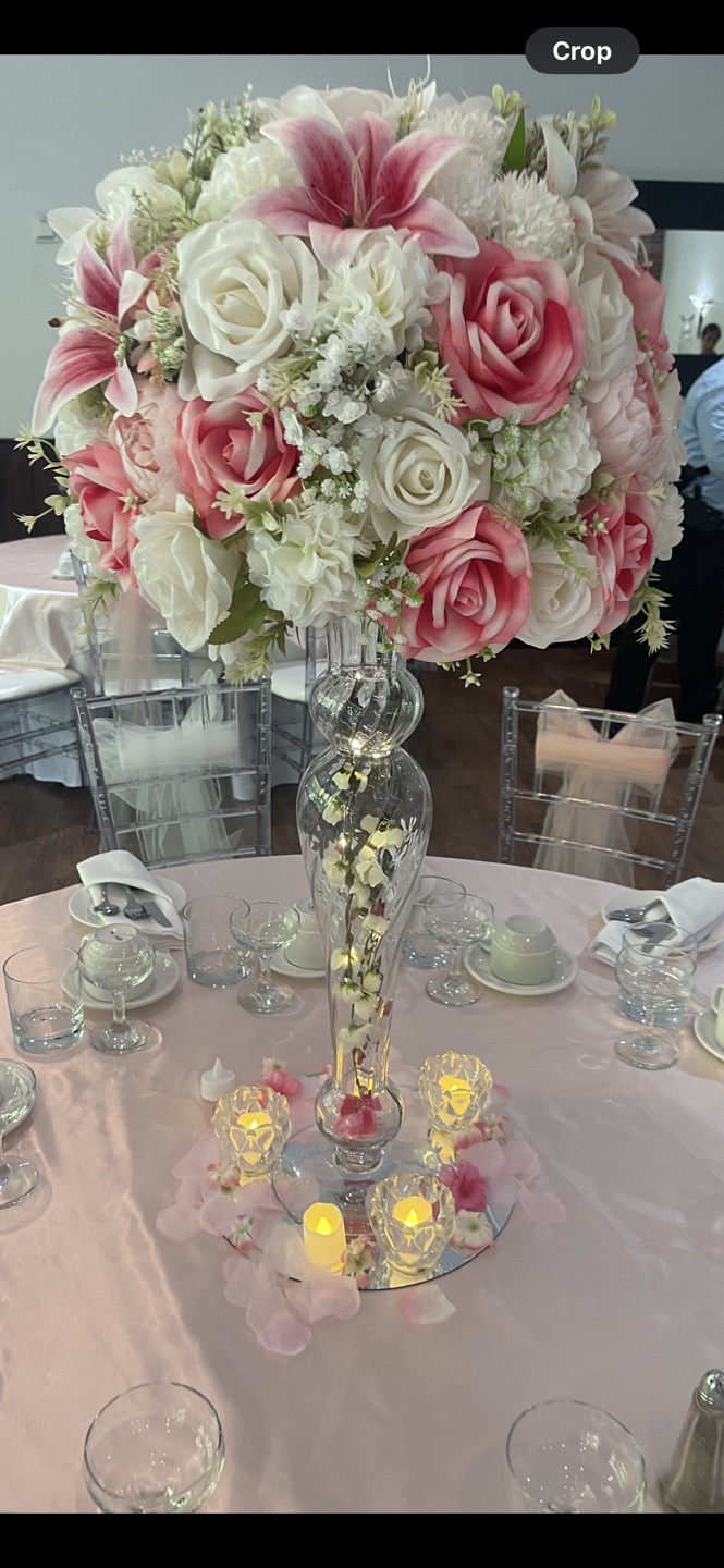 Artificial Rose Bouquet – Blush & White with Centerpiece