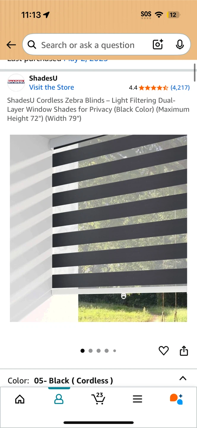 ShadesU Cordless Zebra Blinds Black 72x79