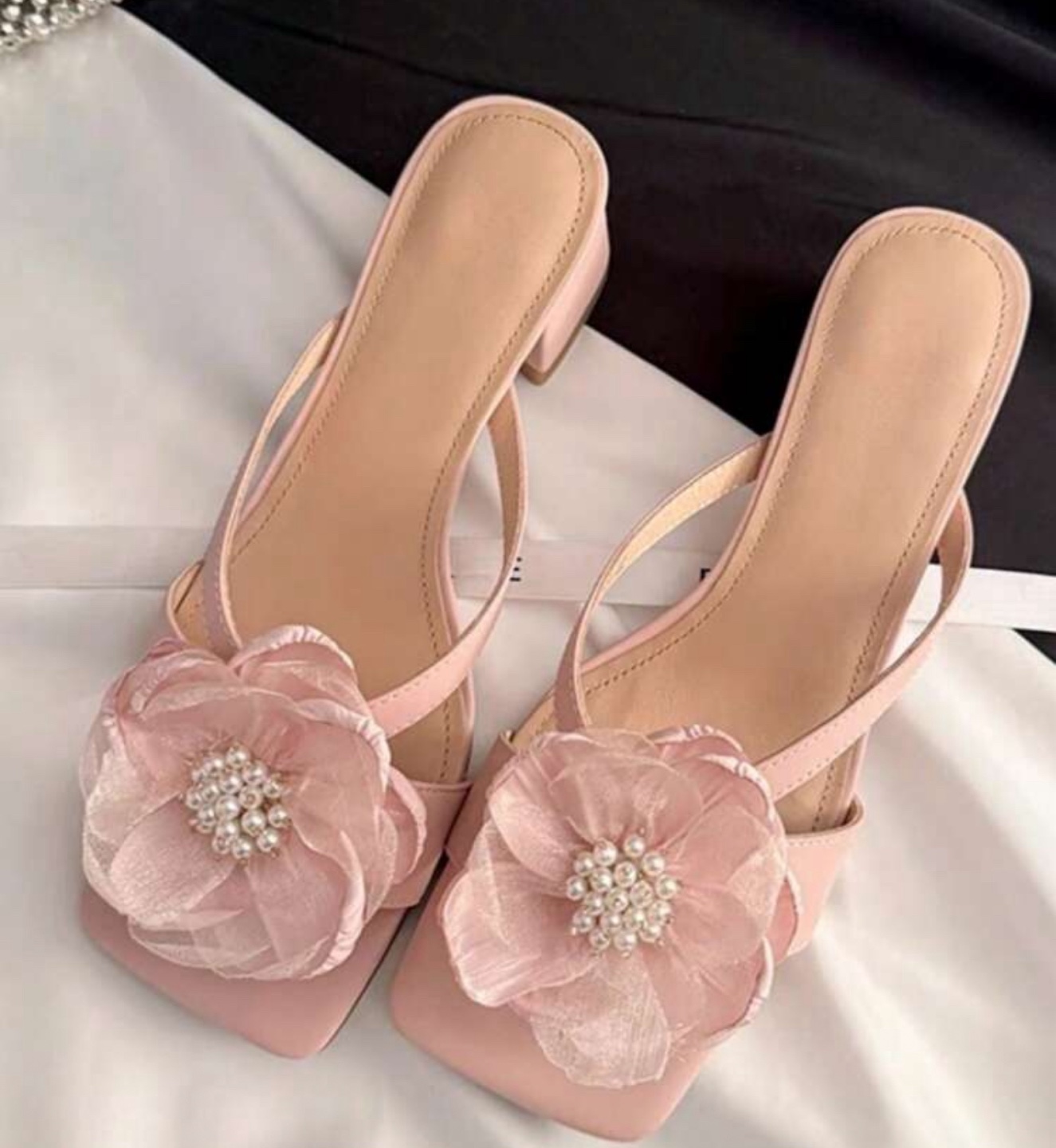 Pink Flower Strap Slides - Size 5.5