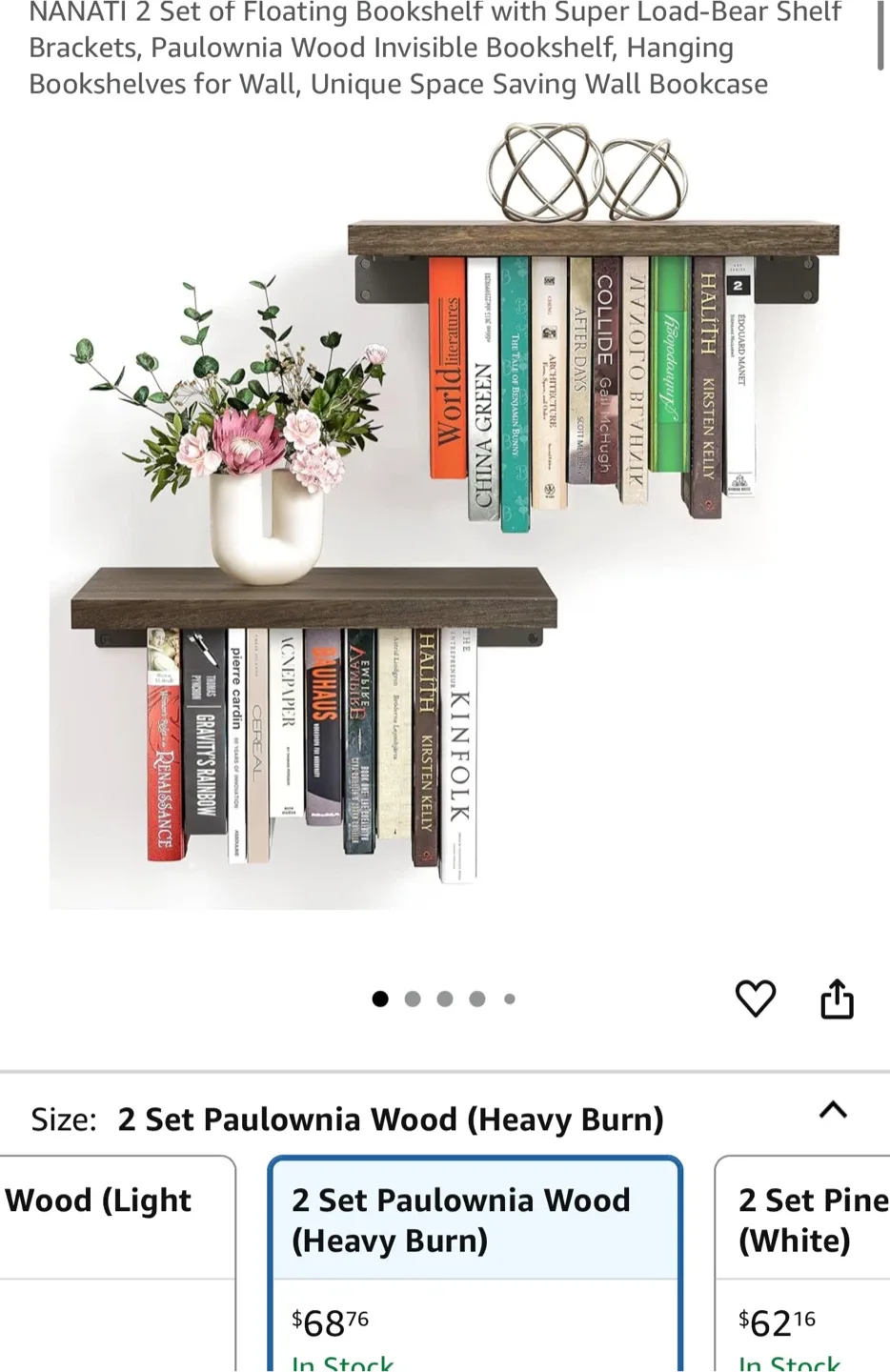 NANATI Floating Bookshelf Set - Heavy Burn thumbnail