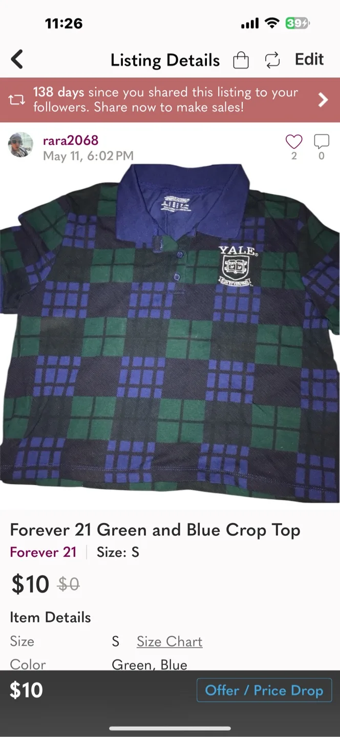 Forever 21 Green & Blue Crop Top - Size S image indicator(2)