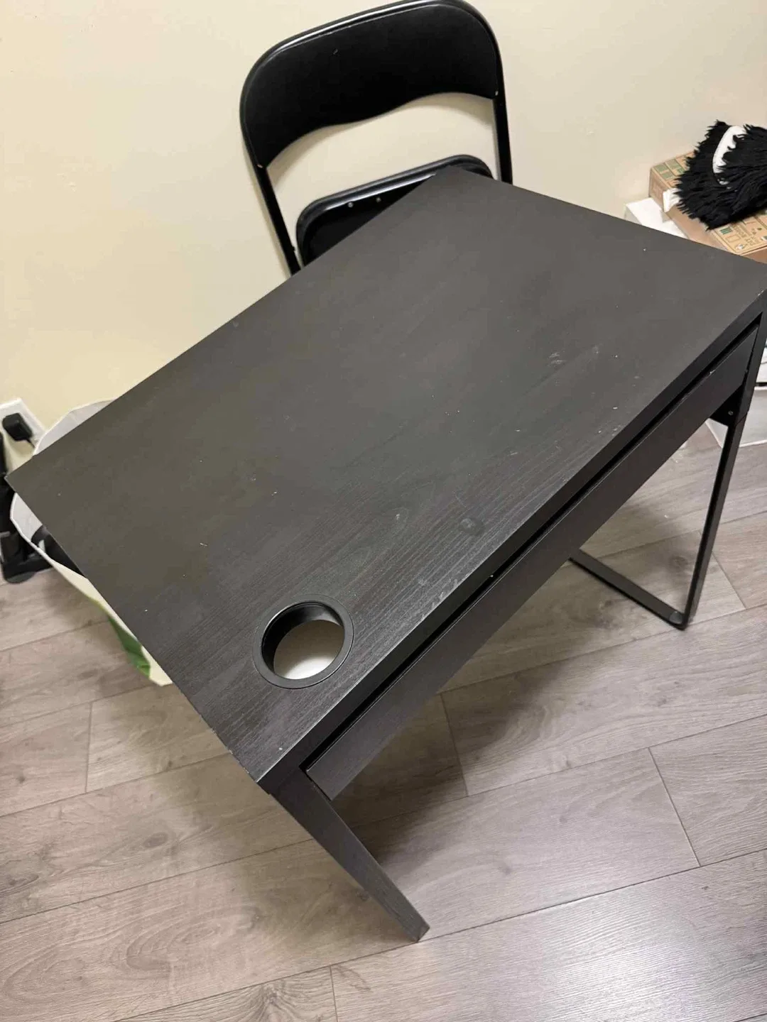 IKEA White TV Stand & Black Desk & Folding Chair image indicator(2)