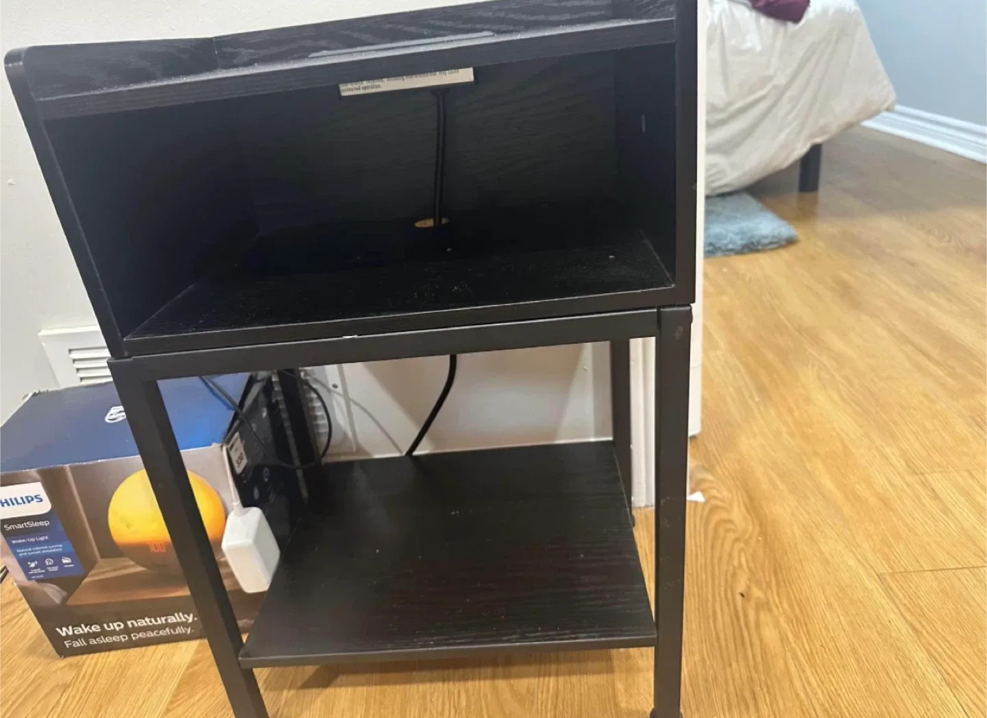 Black End Table with USB Ports & Shelves image indicator(4)