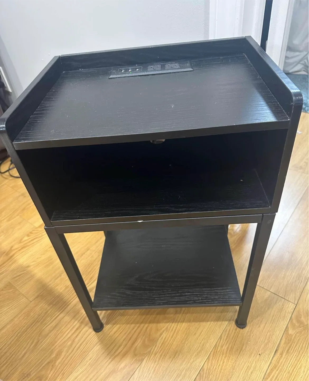 Black End Table with USB Ports & Shelves image indicator(6)