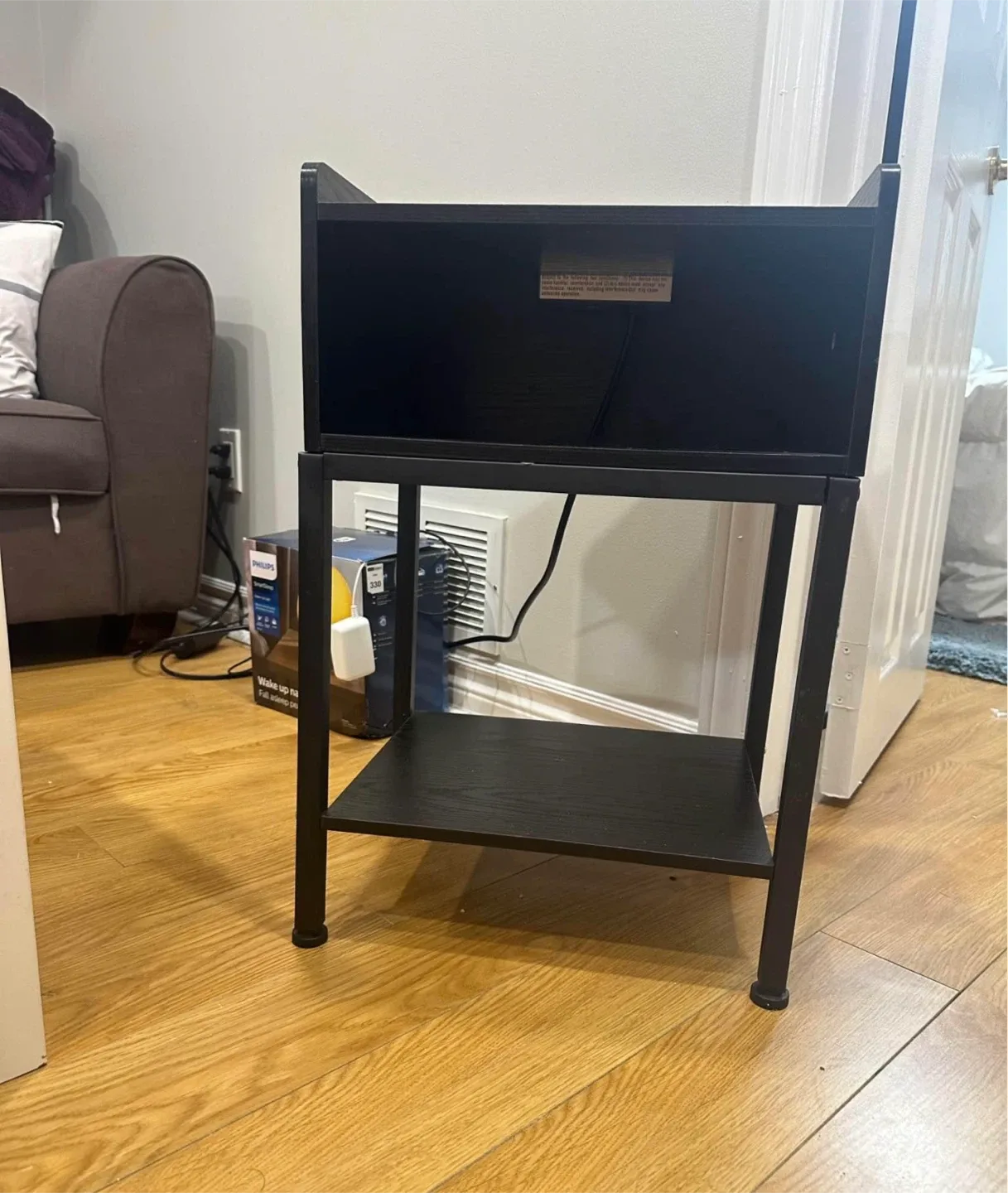 Black End Table with USB Ports & Shelves image indicator(3)