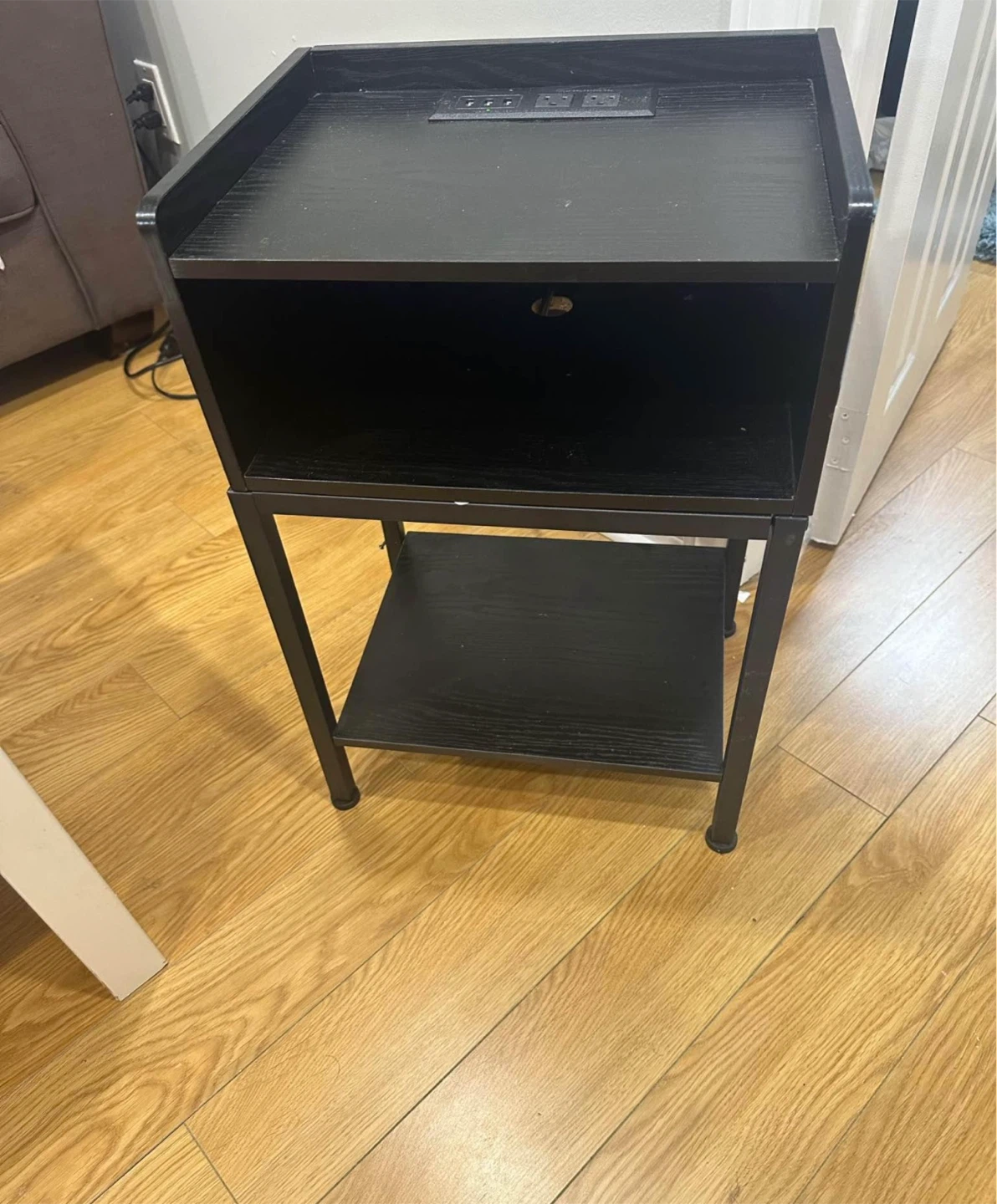 Black End Table with USB Ports & Shelves - photo 2