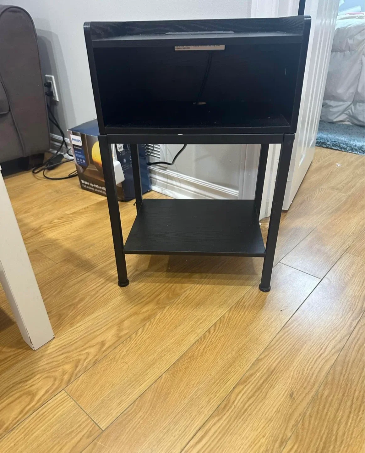 Black End Table with USB Ports & Shelves image indicator(7)