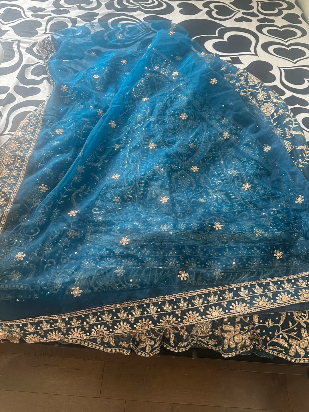 Teal & Gold Embroidered Sharara suit - photo 4