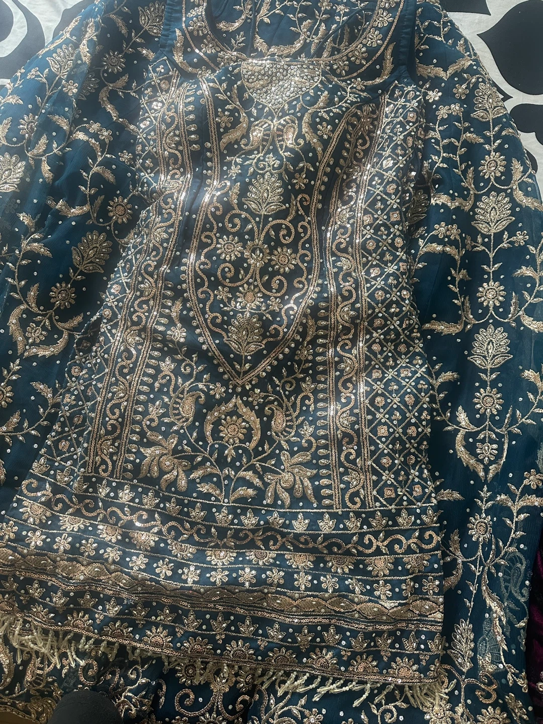 Teal & Gold Embroidered Sharara suit - photo 3