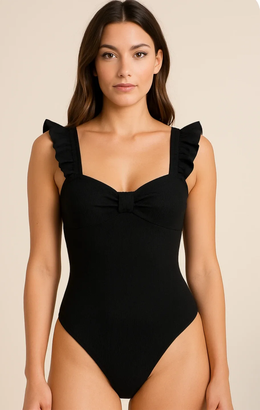 Francesca's Black Ruffle Strap Bodysuit - XL thumbnail