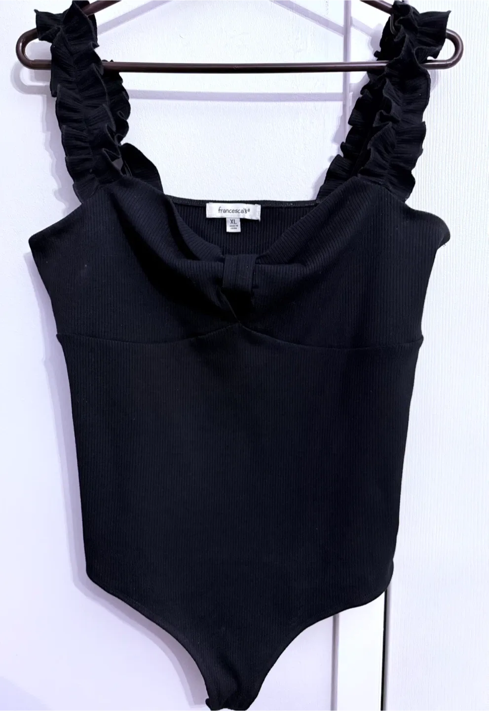 Francesca's Black Ruffle Strap Bodysuit - XL image indicator(3)