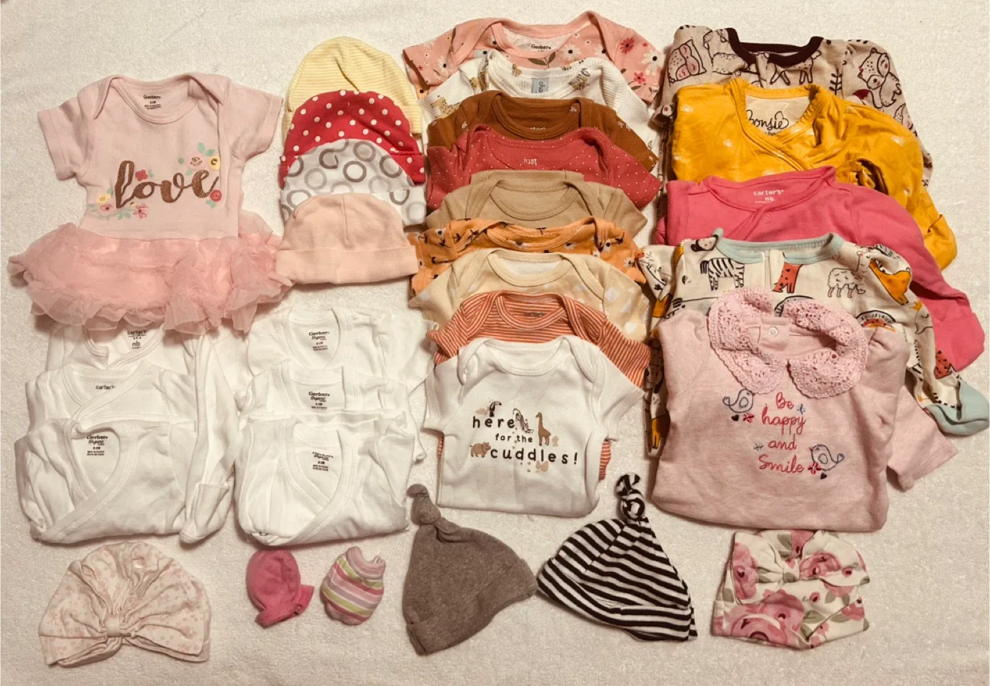 NB Baby Girl 31 Pc Fall Bundle Tops Onesies Sleepers Hats thumbnail