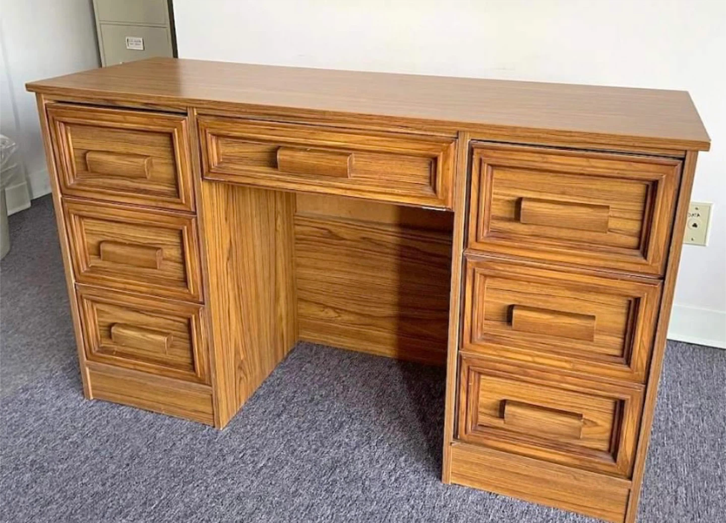 Wooden Desk with drawers & folding chair