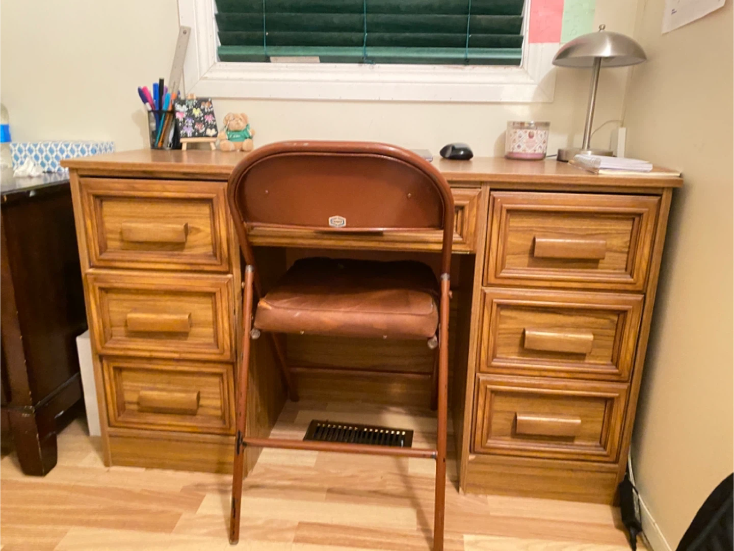 Wooden Desk with drawers & folding chair - photo 4