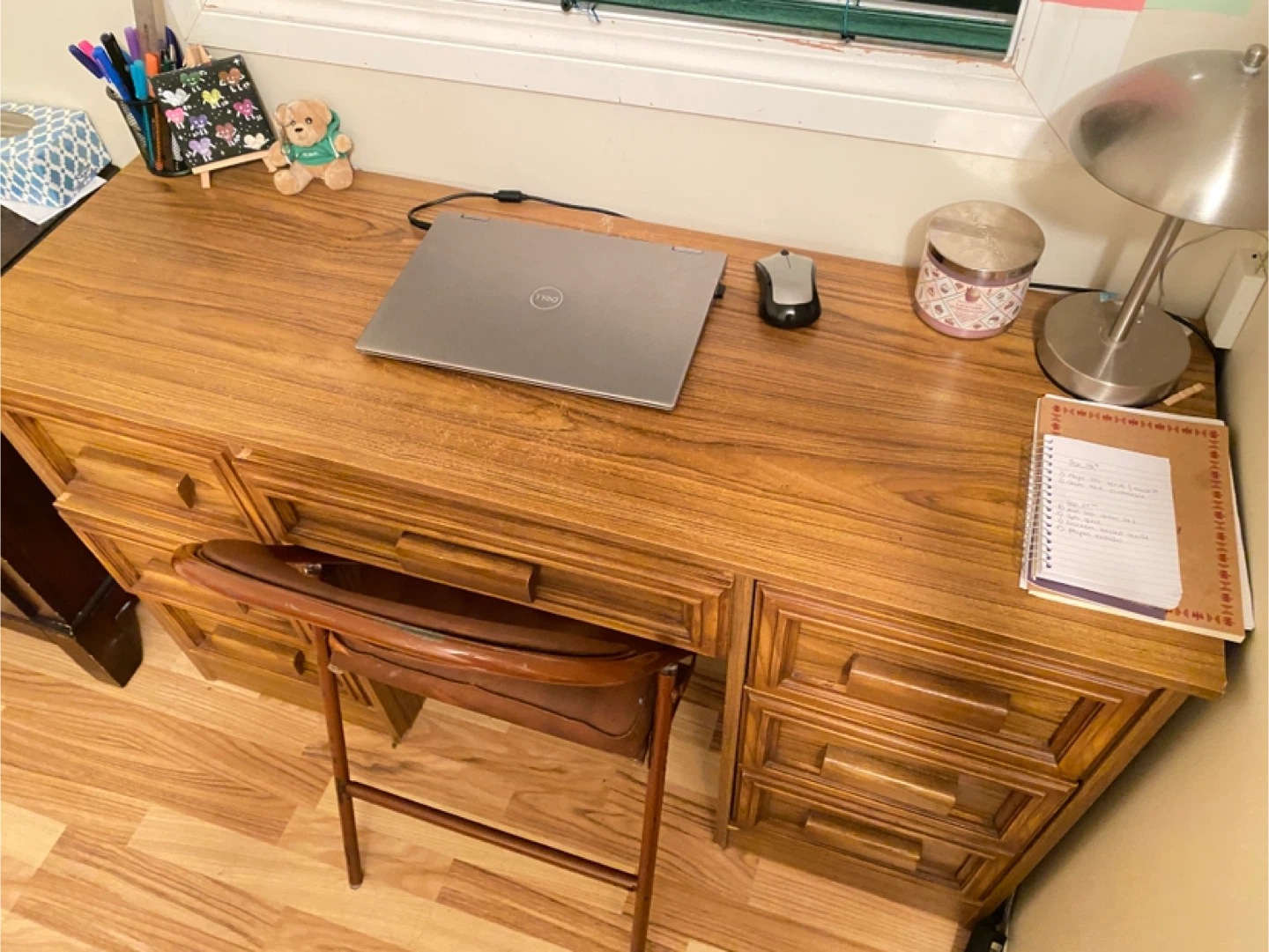 Wooden Desk with drawers & folding chair - photo 3