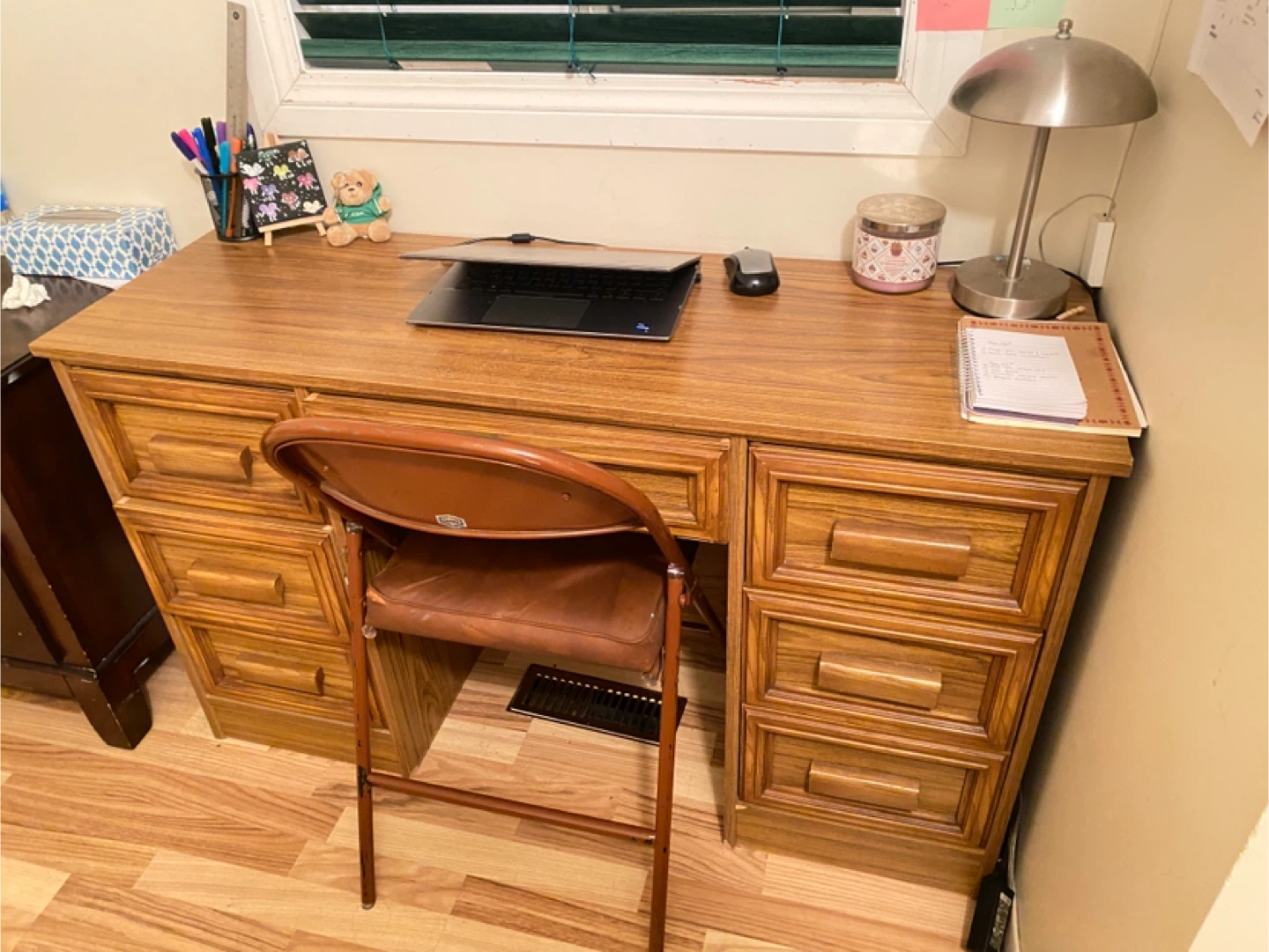 Wooden Desk with drawers & folding chair - photo 2