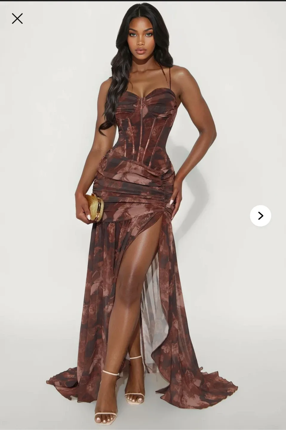 Floral Corset Ruched Slit Maxi Dress thumbnail