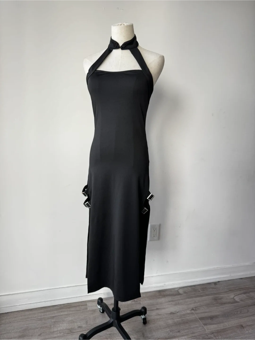 Black Halter Dress with Buckle Detail thumbnail