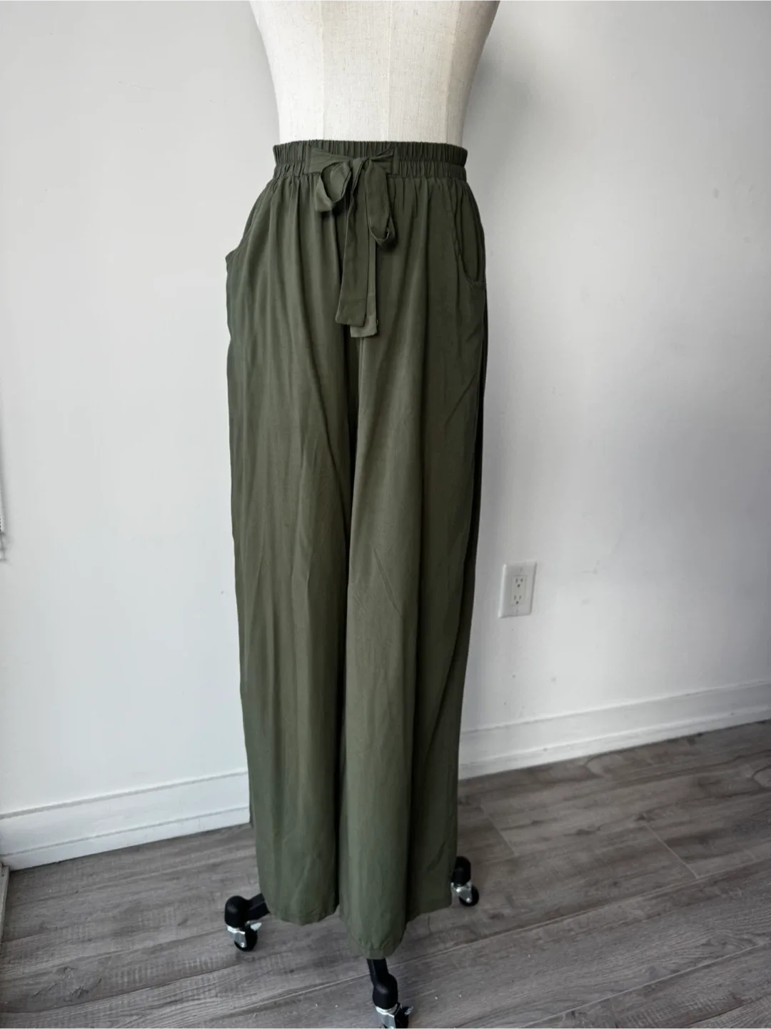 Olive Green Wide Leg Palazzo Pants - size S/M thumbnail