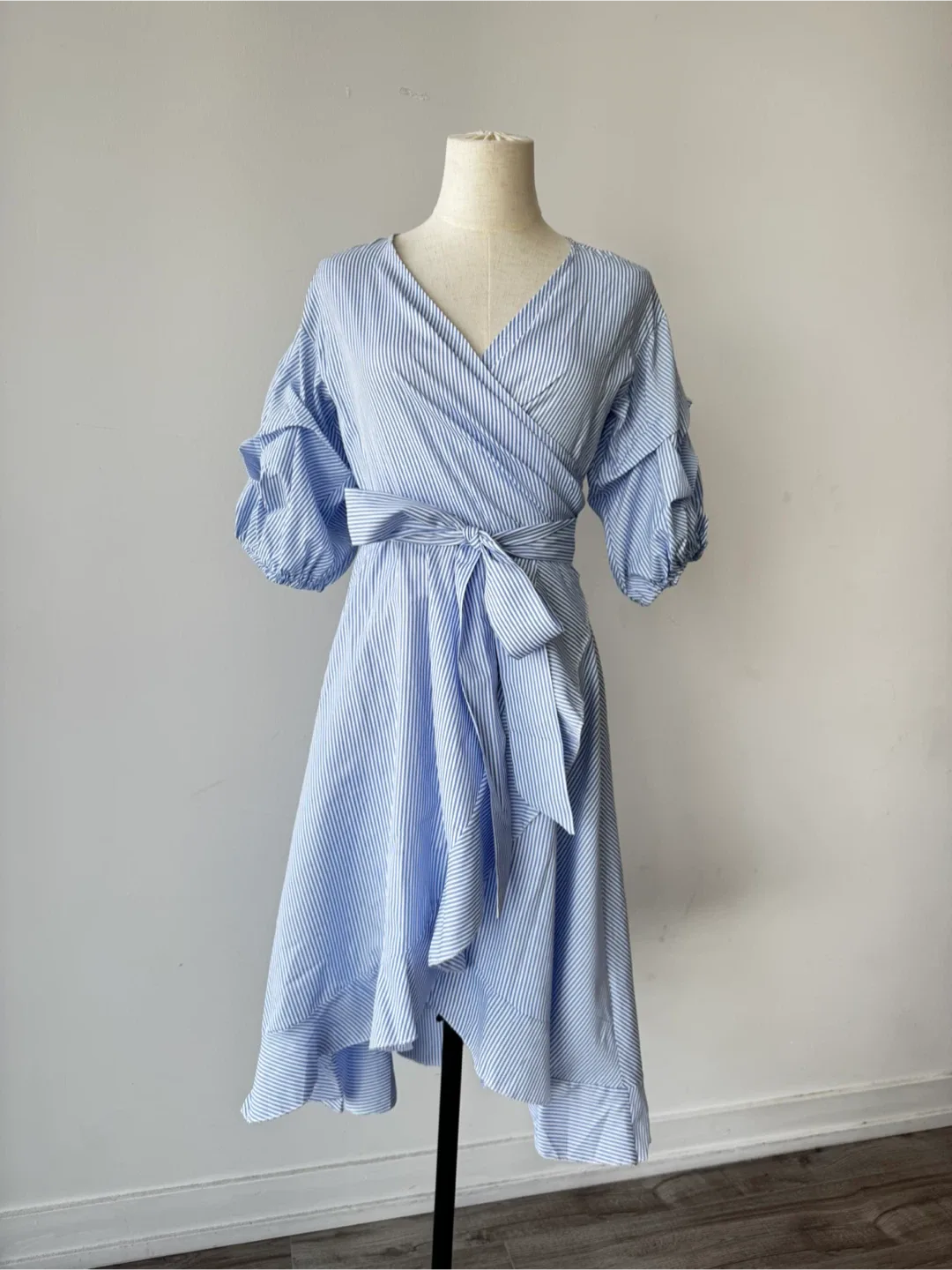 Striped Wrap Dress - Blue & White thumbnail