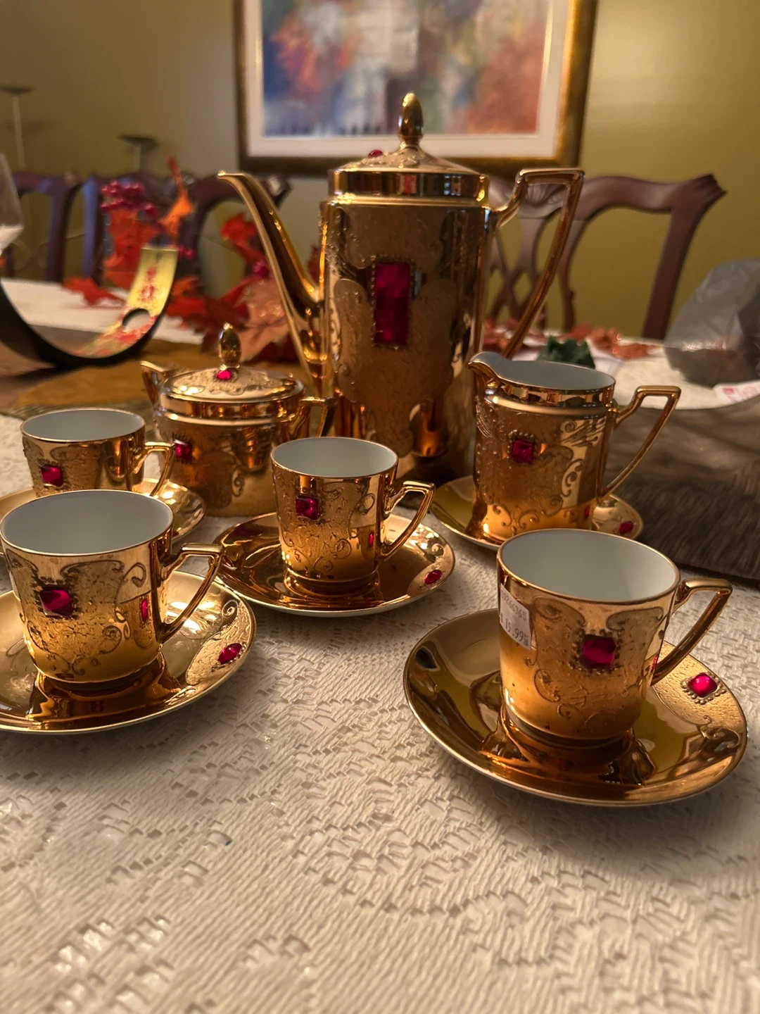 Gold Tea Set with Red Accents
