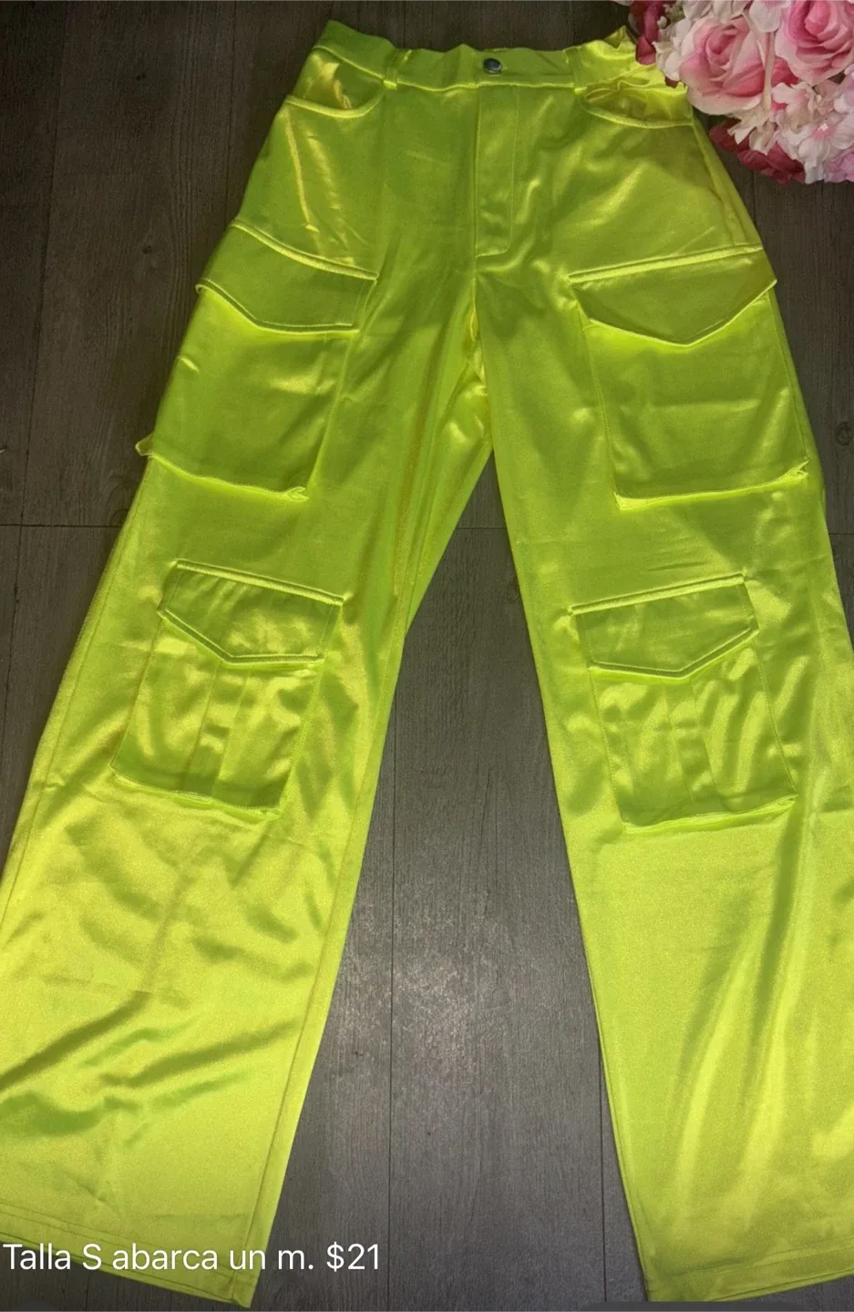 Neon Green Cargo Pants - Size Small thumbnail