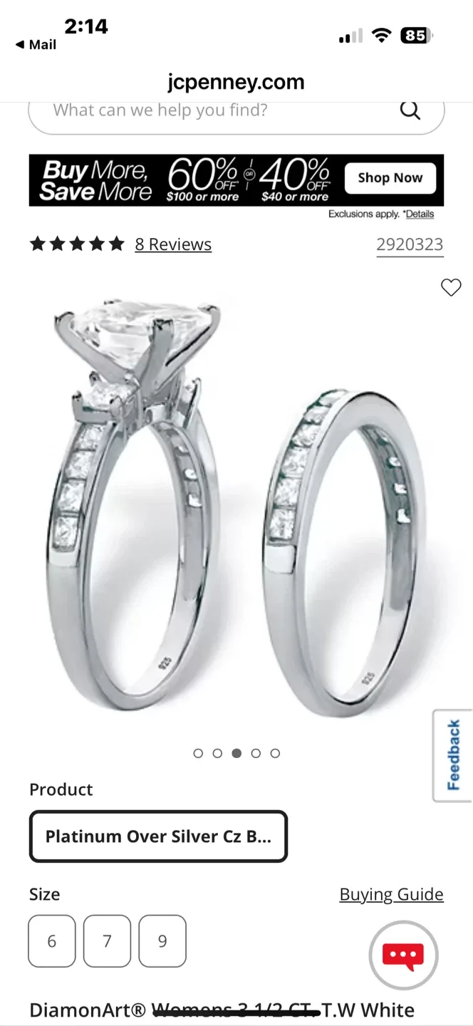 DiamonArt Size 7 Platinum Over Silver Cz Bridal Ring Set image indicator(4)