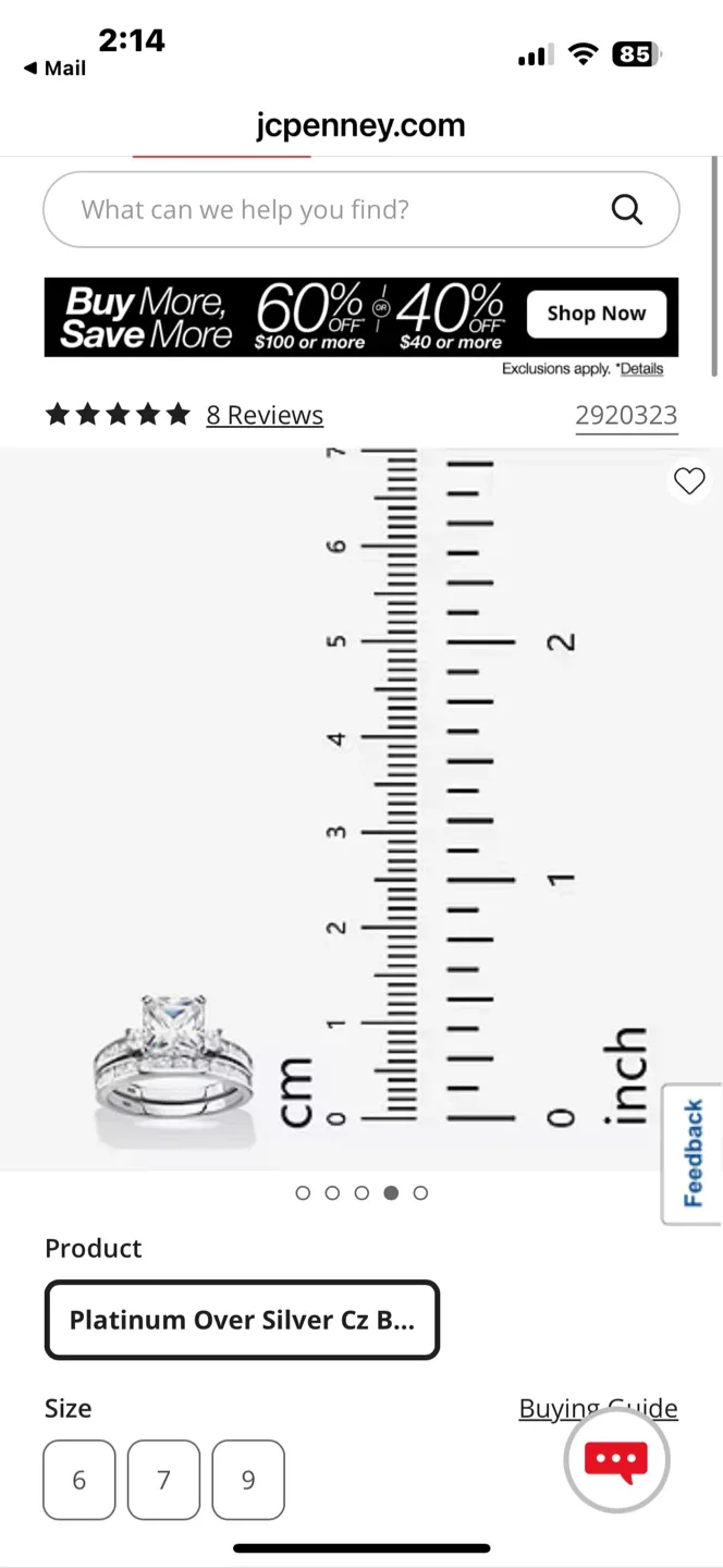 DiamonArt Size 7 Platinum Over Silver Cz Bridal Ring Set image indicator(5)