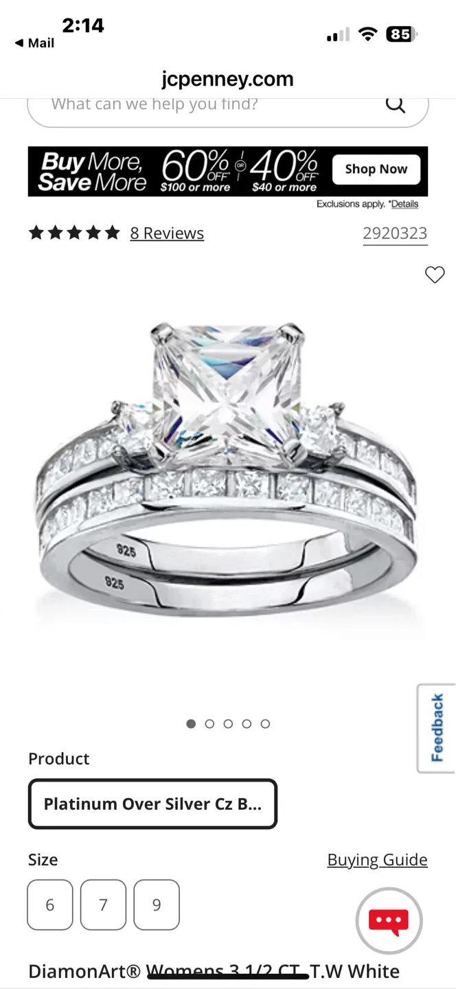 DiamonArt Size 7 Platinum Over Silver Cz Bridal Ring Set image indicator(3)