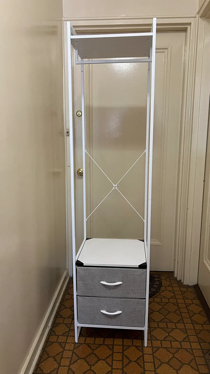 White Clothing Rack with 2 Drawers thumbnail