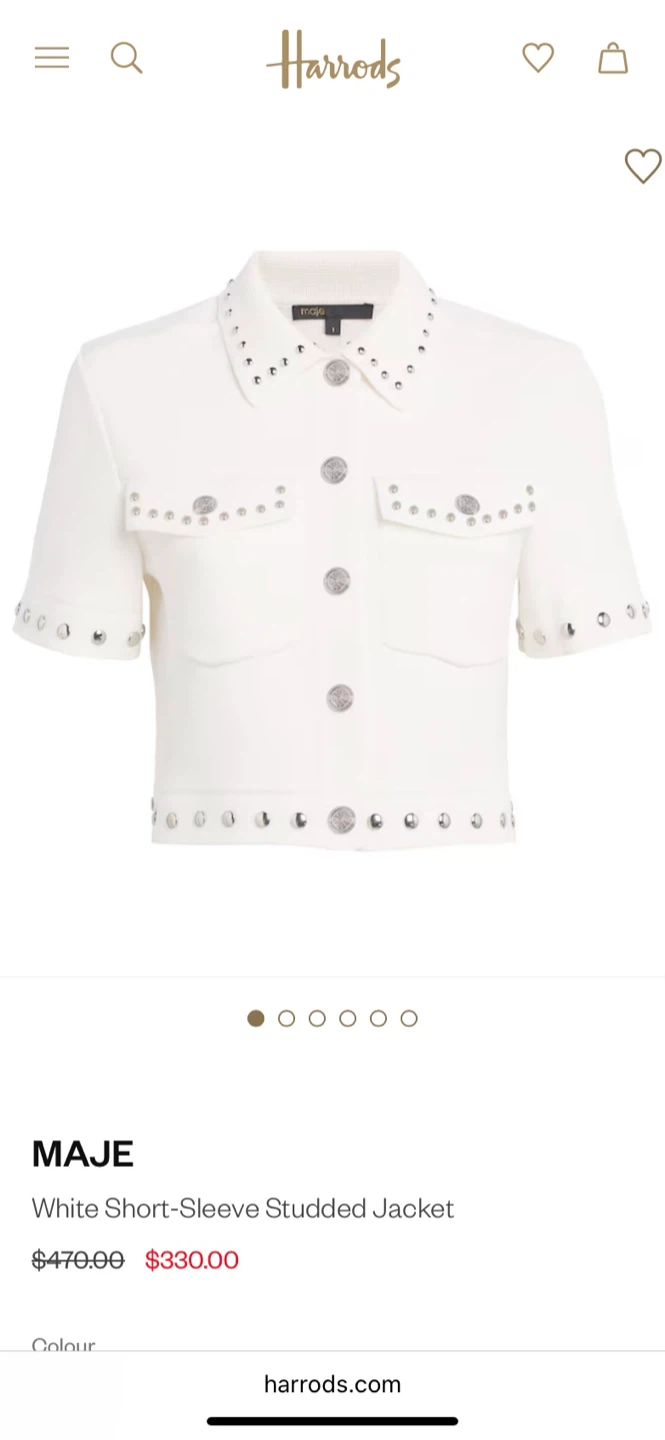 Maje White Studded Short Sleeve Jacket - Size 0 (New!) - photo 5
