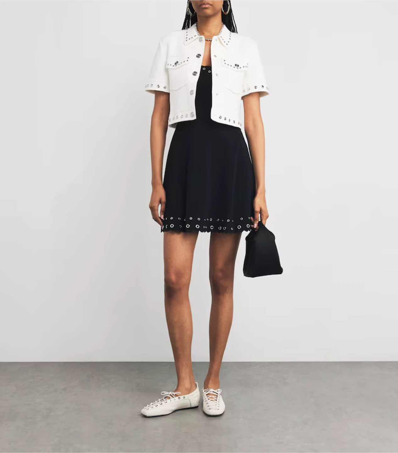 Maje White Studded Short Sleeve Jacket - Size 0 (New!) - photo 4