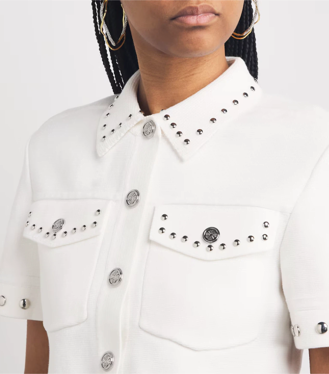 Maje White Studded Short Sleeve Jacket - Size 0 (New!)