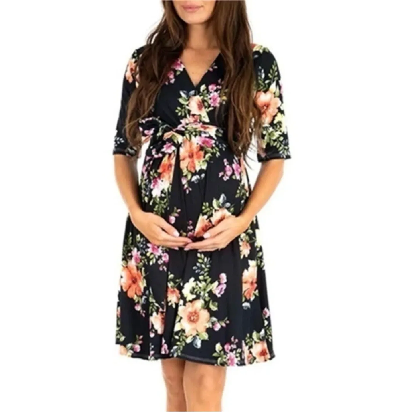 PatPat Wrap Style Floral Maternity Midi Dress Womens Size M thumbnail