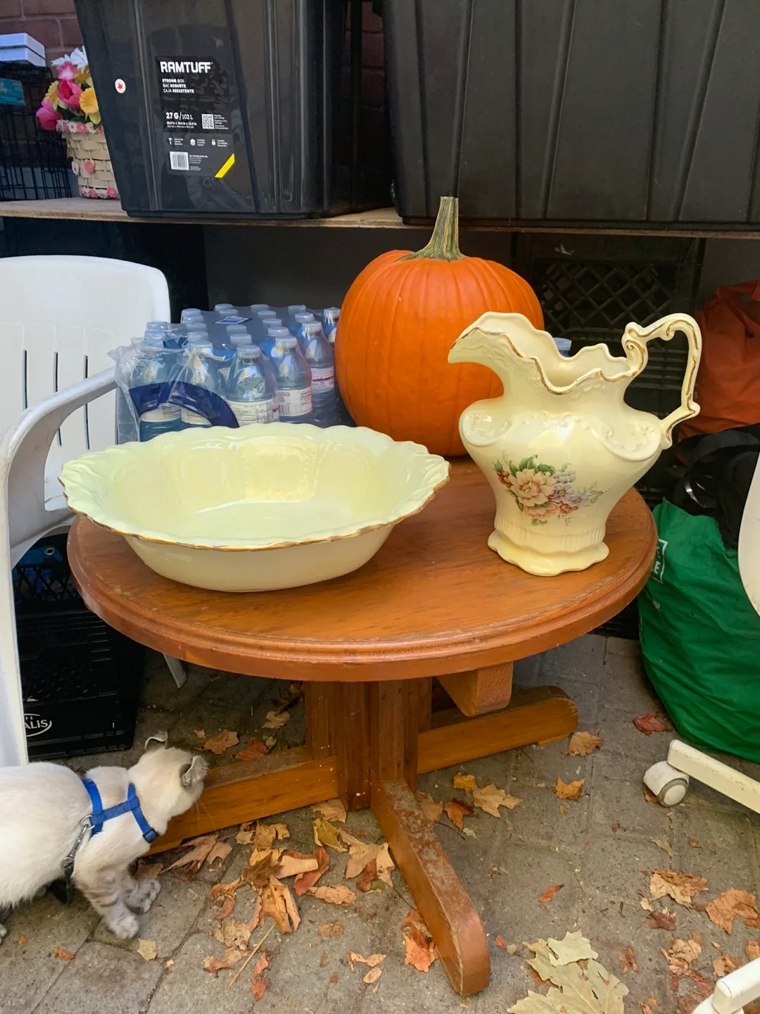 Vintage Cream Floral Pitcher and Bowl Set image indicator(5)