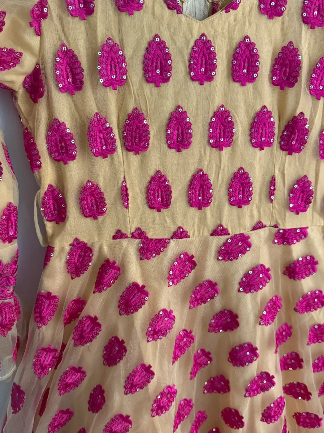 Pink & Beige Embroidered Dress image indicator(3)