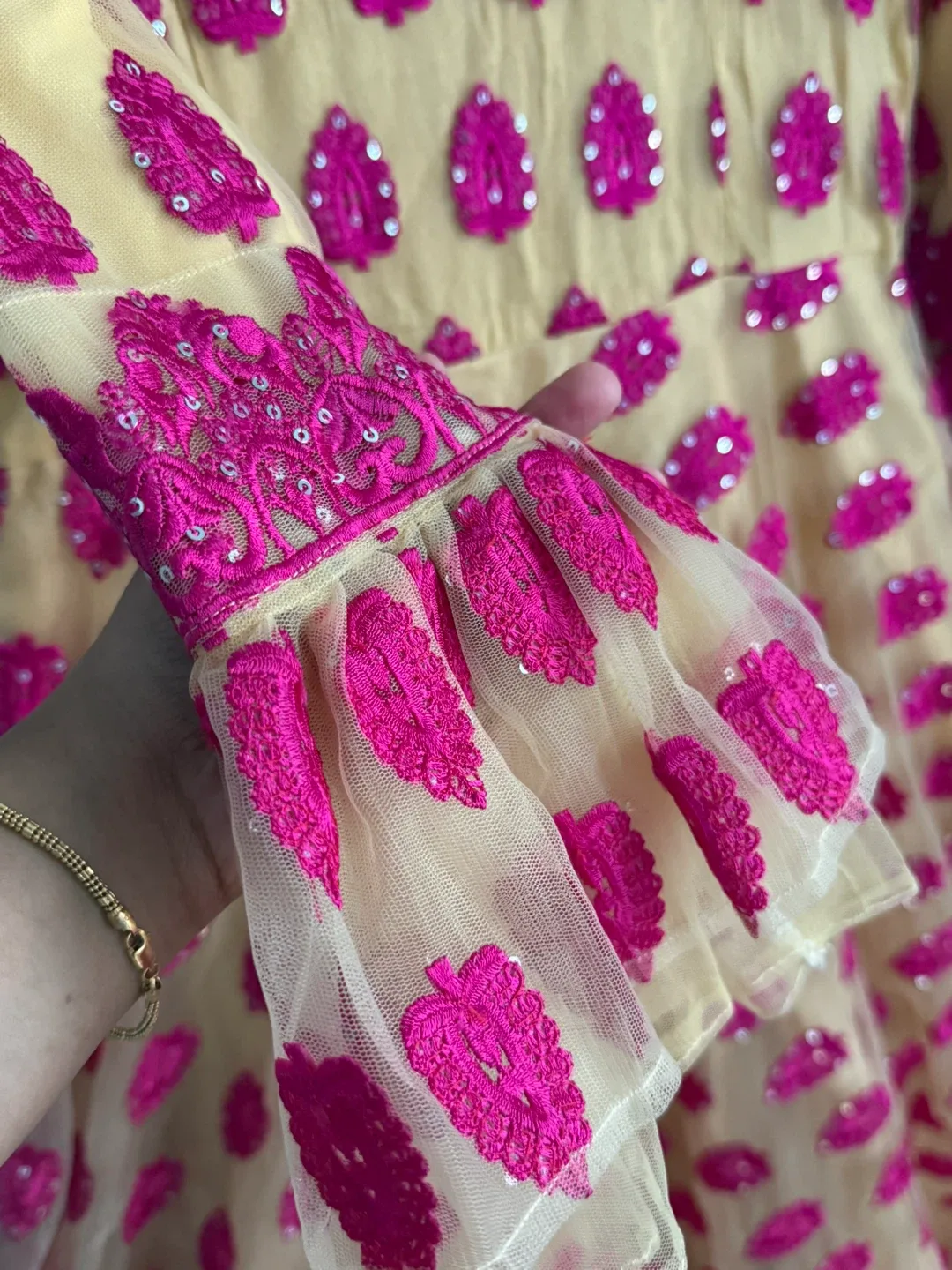 Pink & Beige Embroidered Dress image indicator(4)