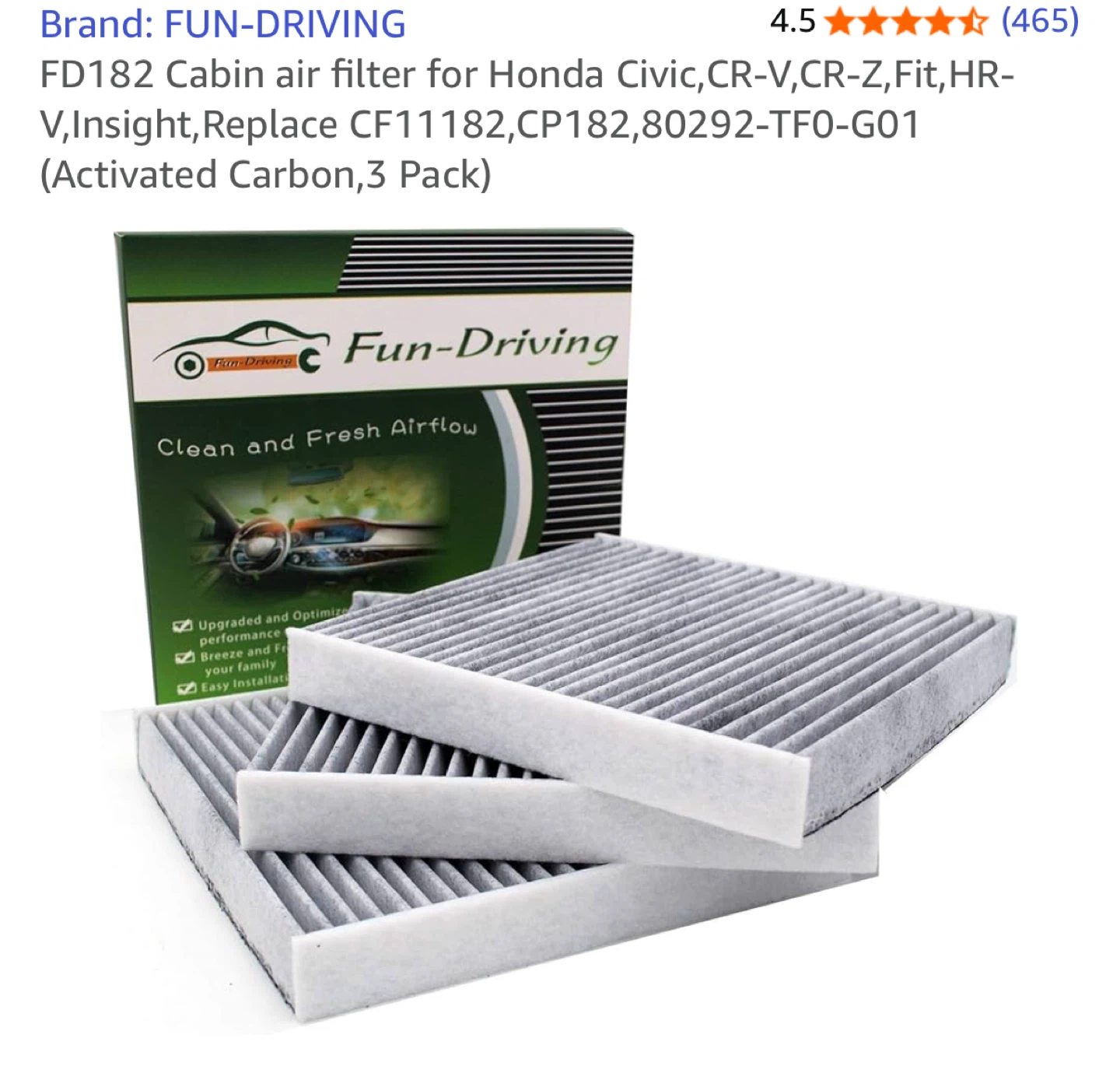 Fun-Driving FD182 Cabin Air Filter - Honda/Acura
