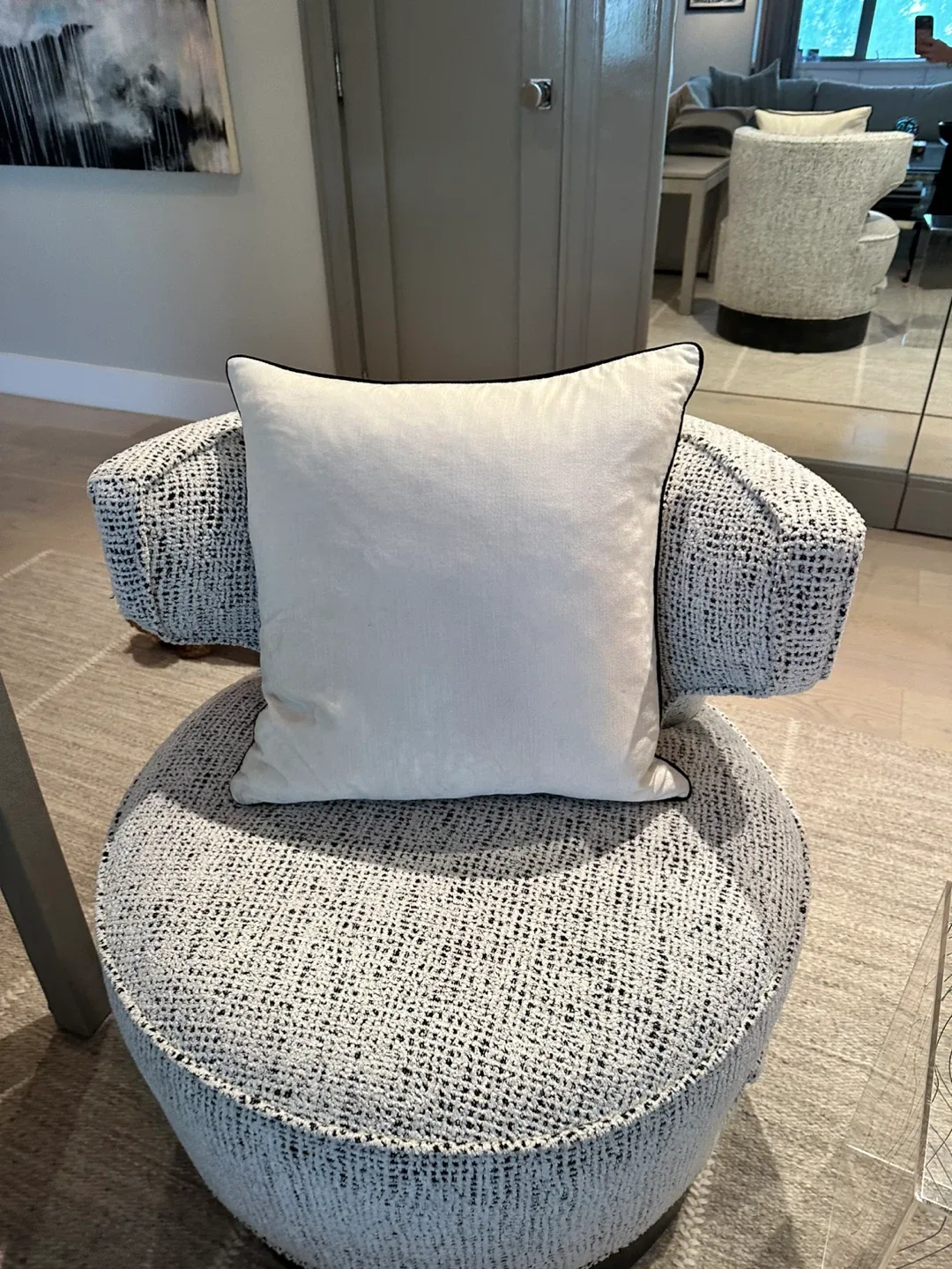 Set of White Velvet Throw Pillow w/ Black Trim image indicator(2)