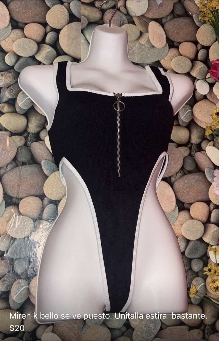 Black & White Zipper Bodysuit thumbnail
