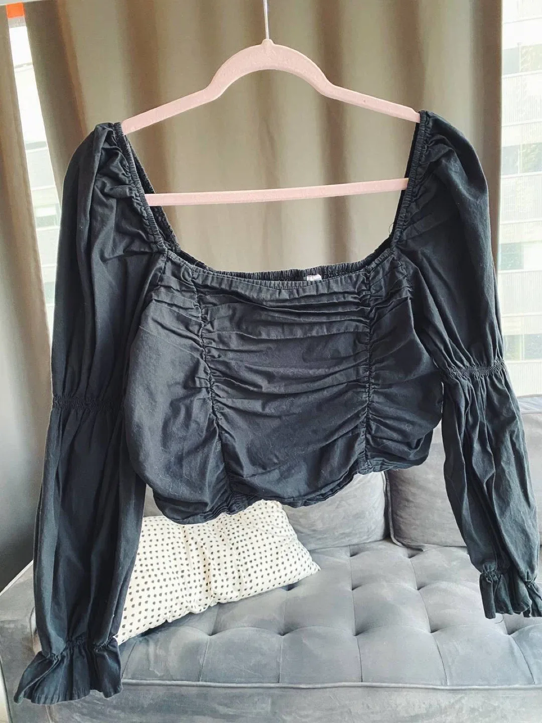 Puff square neck black top H&M size L thumbnail