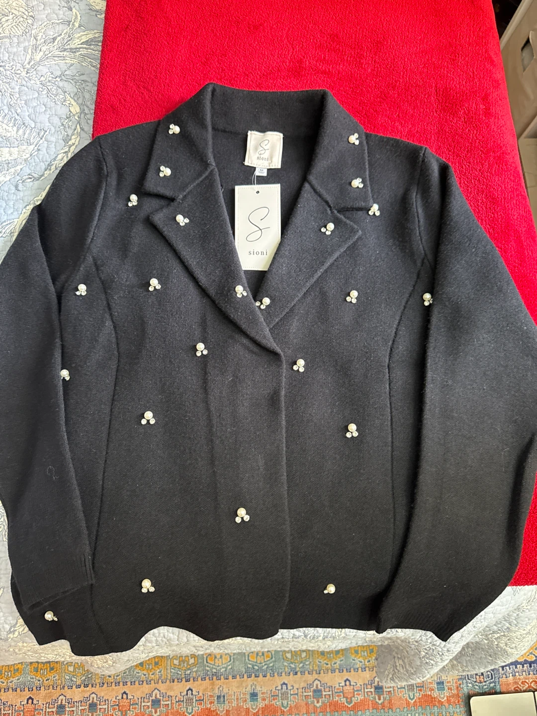 Sioni Black Pearl Embellished Cardigan - Size M