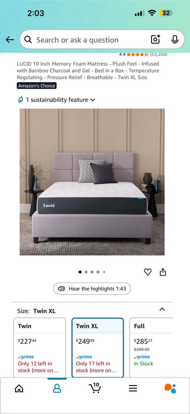 LUCID 10 Inch Memory Foam Mattress Twin XL - Plush Feel - photo 4