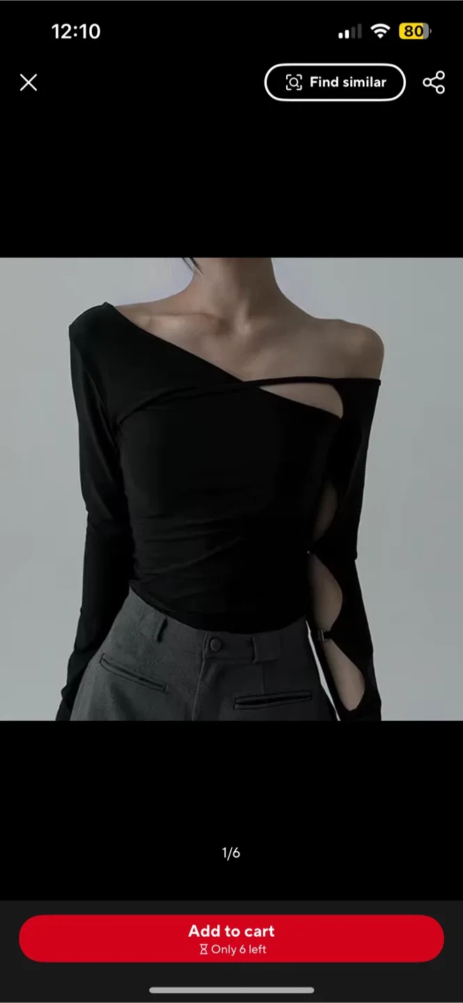 Black Long Sleeve Cutout Top NEW thumbnail