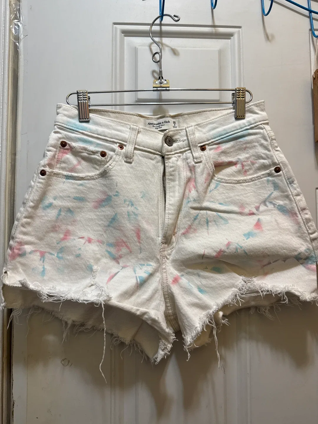 Abercrombie & Fitch White Tie-Dye Denim Shorts - Size 26 thumbnail